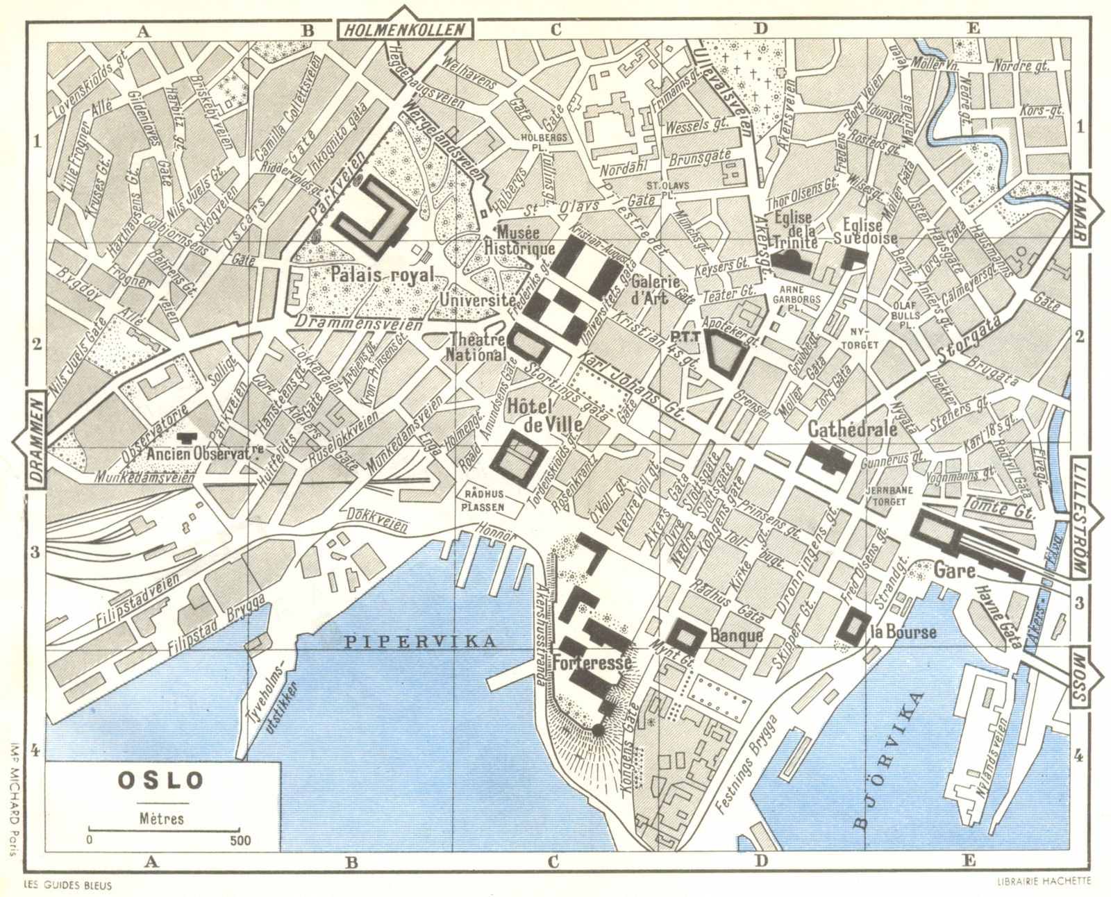 OSLO. Itineraires Routiers Villes, Monuments 1955 old vintage map plan chart